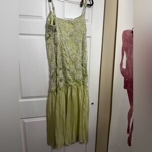 Anthropologie Light Green Lace-Overlay Midi Dress